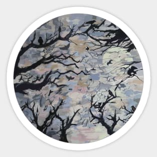 Creepy crows cawing Under the October Moon Sticker